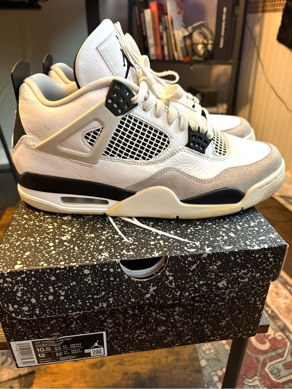 Jordan Men's White and Black Retro 4 Sneakers